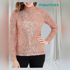 NEW Maurices Pink Sequin Long Sleeves High Neck size Large